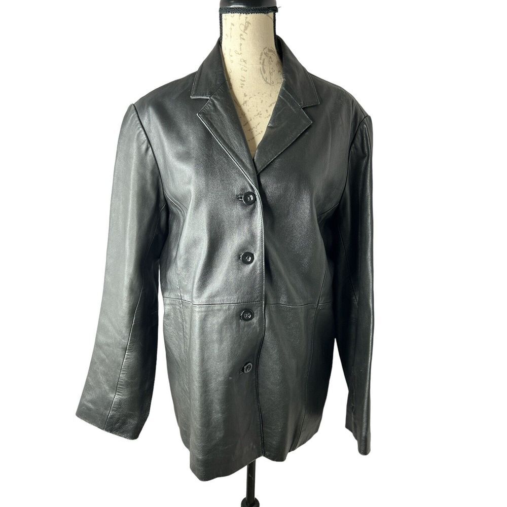 Vintage Old‎ Navy Black Leather Jacket Button Front Size XL